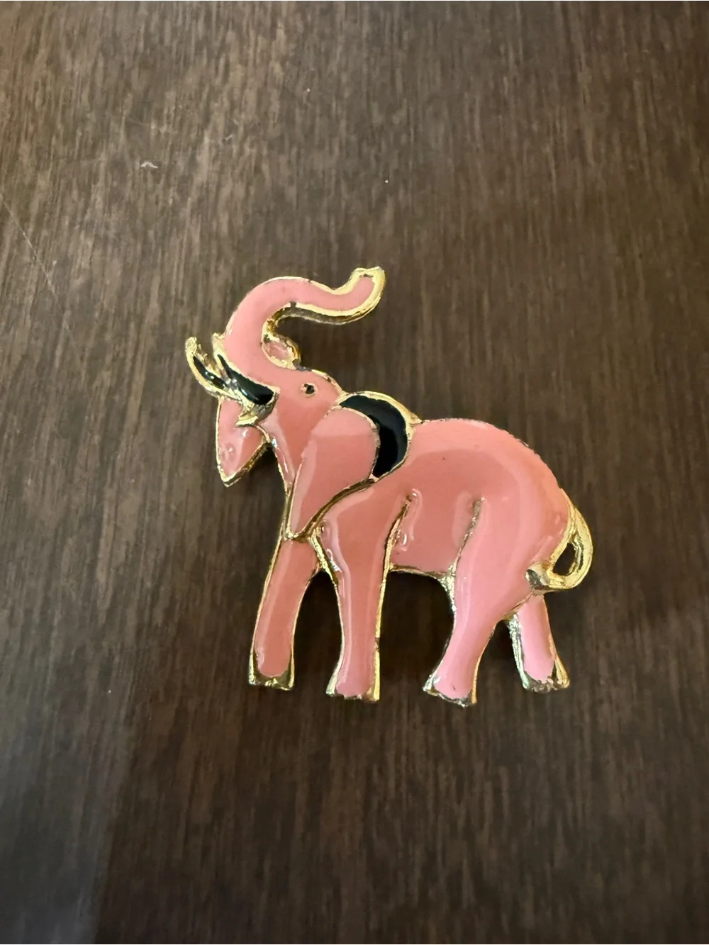 Pink And Black Enamel Elephant Pin Trunk Raised Brooch Vintage